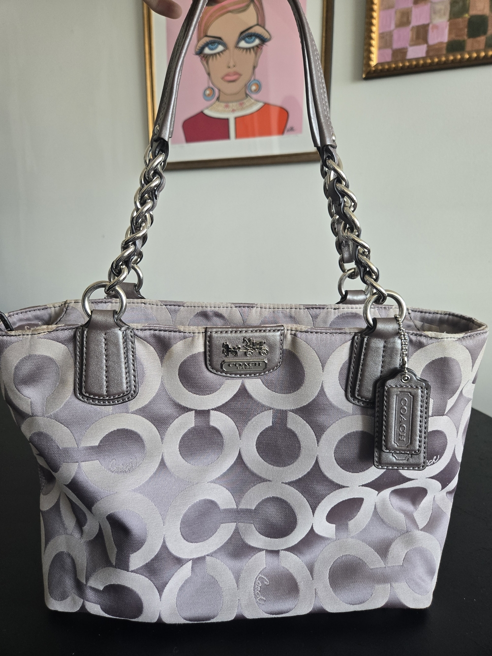 Coach Y2K Signature Optic C Tote Grey Silver Bag
